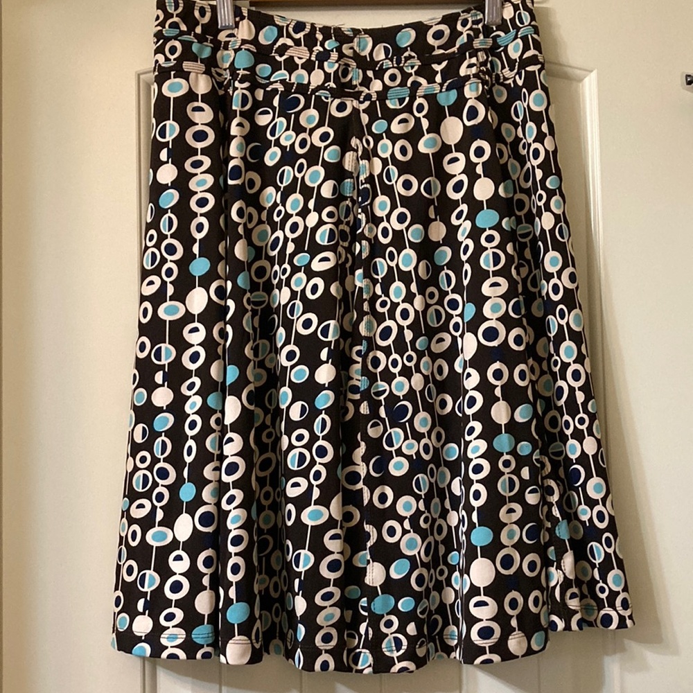 Lapis Brown, Blue and Cream Midi A-Line Skirt